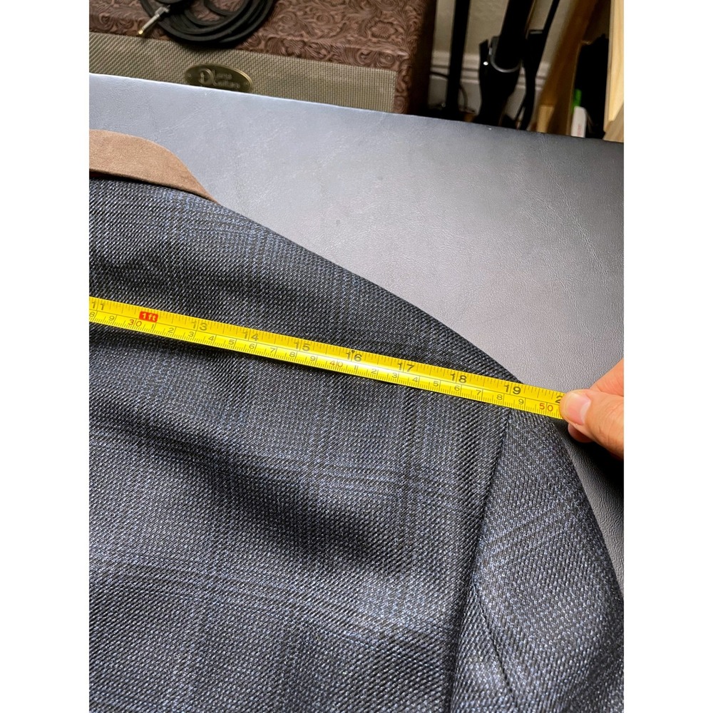 Van Heusen Studio 44R Blue Black Plaid Elbow Patch Blazer - Picture 2 of 13